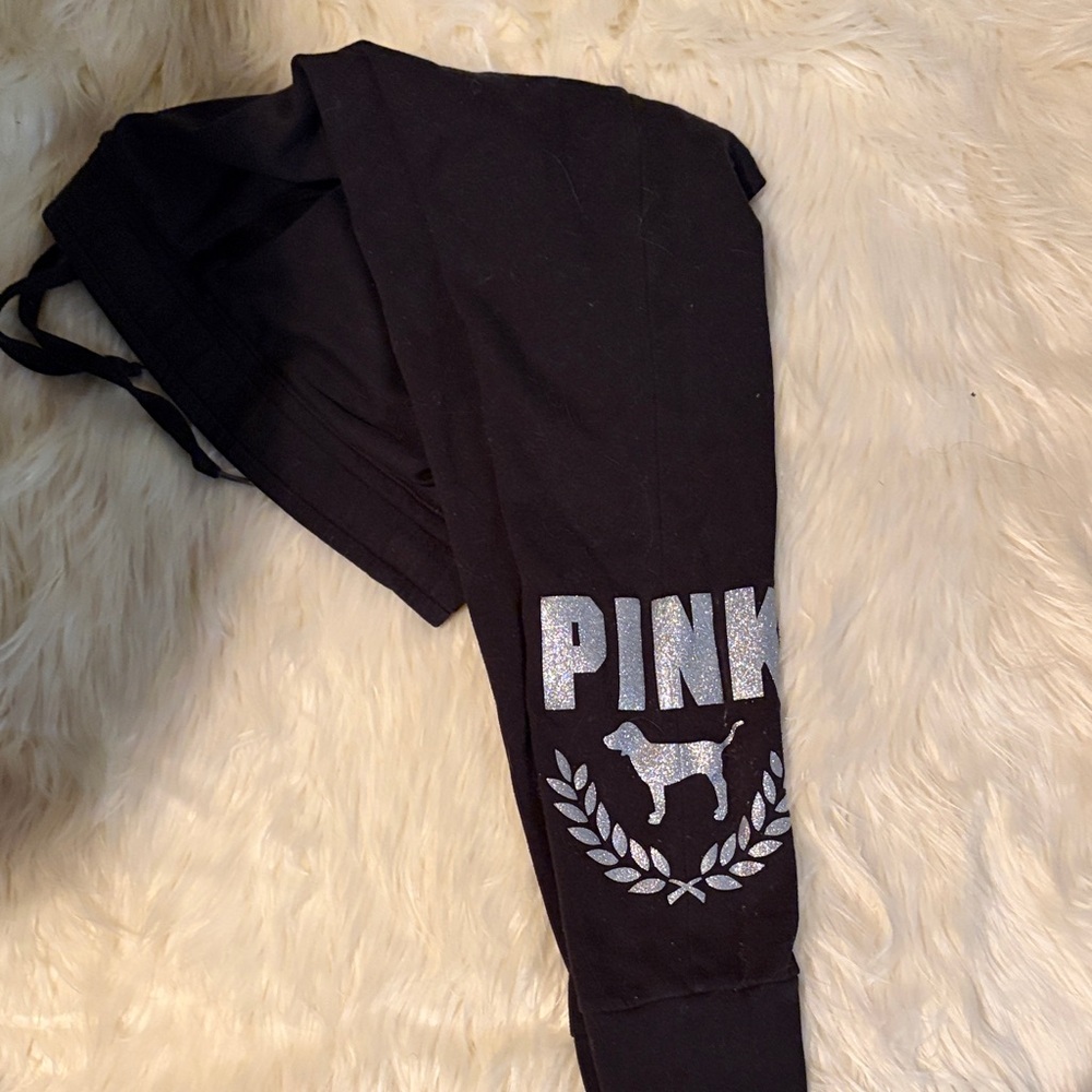 PINK Victoria's Secret Black Leggings with Silver Logo